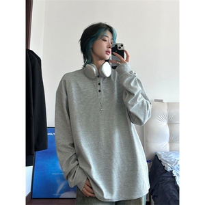 港风日系复古早秋男女套头V领长袖T恤设计感 XZ213-V005-P35控48图片
