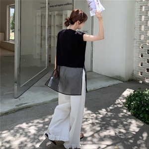 夏季阔腿裤无袖衫时尚两件套女图片