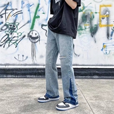 日系休闲宽松直筒复古水洗学院男女潮工装裤牛仔长裤3032/P50，男装工装外套，星座506