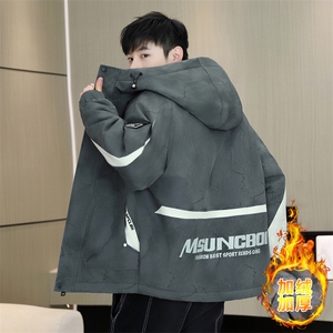 加绒加厚连帽夹克男秋冬时尚潮流加厚棉衣男外套MY651-P88图片