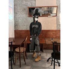 美式高街vibe破洞牛仔短裤男女hiphop宽松阔腿七分裤子L55533-P43，男装牛仔裤，星座1008