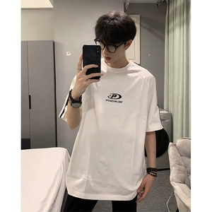 抖音得物高品质二开240克宽松纯棉美式潮牌三条杠织带短袖T恤图片