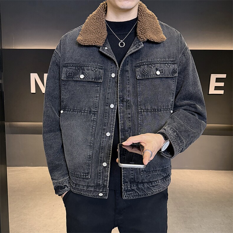 重工艺加绒夹克男2025冬款牛仔外套加厚保暖上衣B317/J617/P175,男装工装外套,电商B317