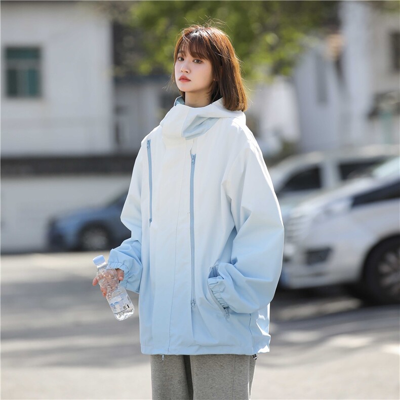 控价70开春户外渐变颜色连帽防风防水多拉链冲锋衣外套JK026P70,女装短外套,电商A128