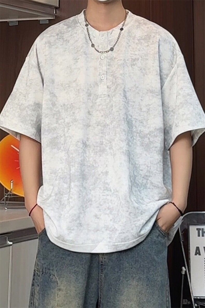 T5028/特P30夏季新款个性亨利领扎染短袖T恤男美式高街潮t恤上衣,男装T恤,电商A141