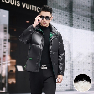 新款防水90绒黑金羽绒服外套男士秋冬季时尚休闲拆卸帽羽绒服大衣图片