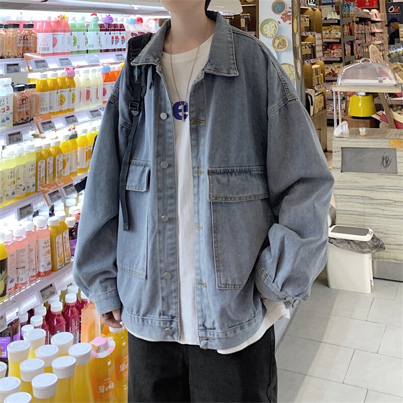 现货 港风中性大口袋工装水洗牛仔衣开衫夹克外套XZ1008-J图片