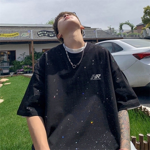 可48小时发货支持抖音得物来样二开 美式满天星亮片短袖T恤MTX716图片