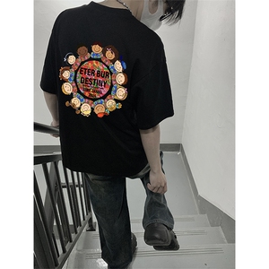 已做版权夏季东北大花潮圆领短袖风t恤宽松重磅上衣T50-P28图片