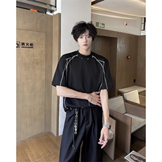 夏季重磅拼接圆领短袖T恤潮流宽松休闲百搭上衣，男装T恤，星座410-7