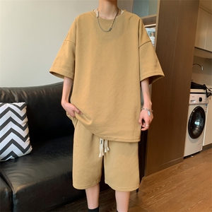 新款夏季短袖T恤套装港风吸汗透气凉爽宽松休闲潮流男装TZ5908P70图片