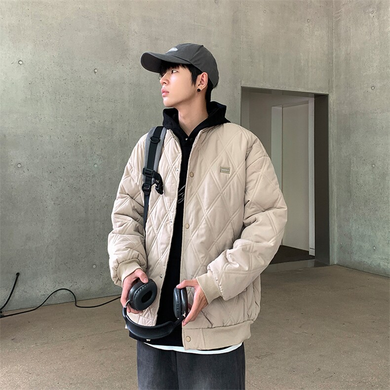 菱形格棉衣男韩版潮流冬季保暖宽松2024冬季ins棉服外套MF261-P65,男装棉衣,星座412-2
