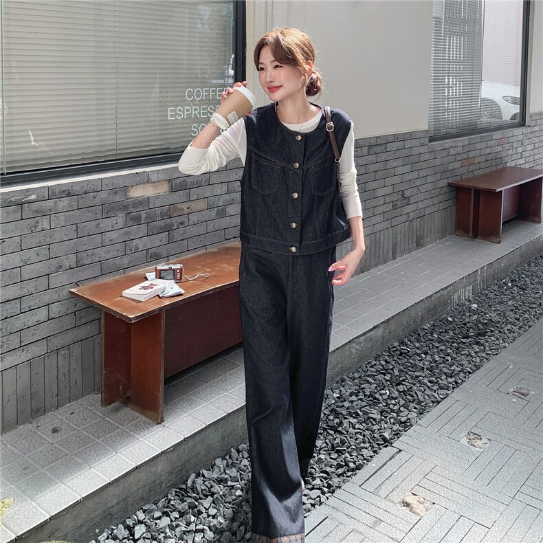 秋季牛仔阔腿裤马甲时尚两件套女,女装套装/套裙,秋水欣儿