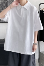 港风polo衫休闲潮大码情侣男女翻领纯色短袖T恤DP7074P35控，男装Polo衫，星座227-7