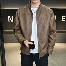 秋季2025新款美式潮牌皮衣外套男立领皮夹克上衣A313-25113-P145，男装皮衣，电商A313