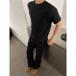 雪尼尔透气短袖针织衫男夏季薄款美式轻熟风性张力穿搭圆领t恤衫图片