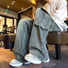 D219A/8213/P55港风工装口袋牛仔裤男蓝色，男装牛仔裤，电商D256A(原B258A)