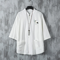 男士衬衫五分袖衬衣中袖印花立领唐装风XZ1512-241304-P35，男装衬衫，星座1512
