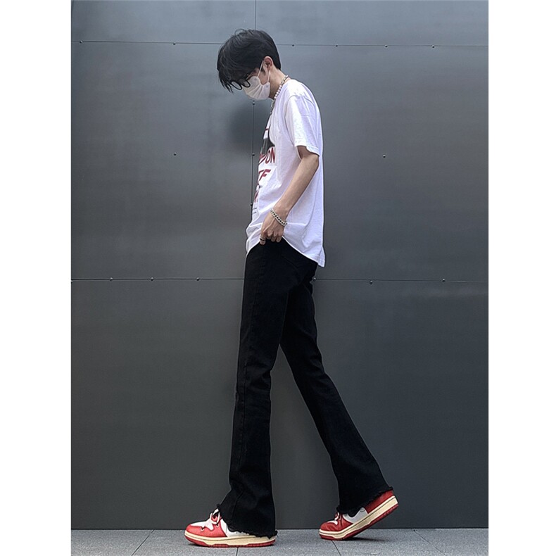 春夏主推大码黑色毛边破洞微喇黄泥牛仔裤直筒裤K10-P50,男装牛仔裤,星座205