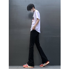 春夏主推大码黑色毛边破洞微喇黄泥牛仔裤直筒裤K10-P50，男装牛仔裤，星座205