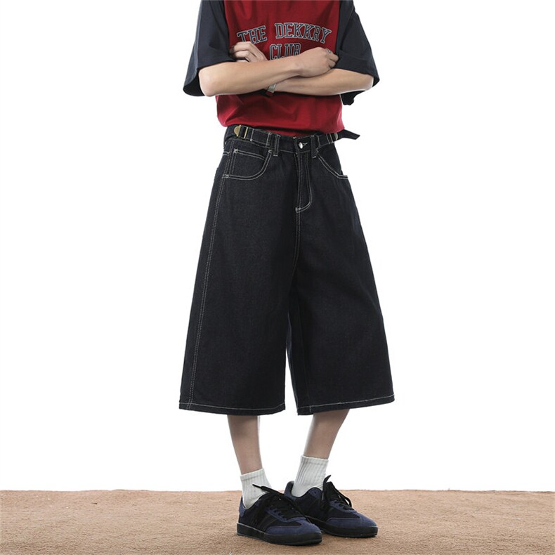 XZ-221-1/DK4008/P50控68美式复古丹宁深蓝色阔腿牛仔短裤七分裤，男装牛仔裤，星座221-1