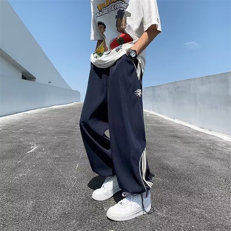 刺绣休闲裤三条杠可收脚口裤子M-2XL黑色藏青K261,男装休闲裤,星座1116A-1（原606A）