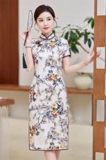 中式洋气旗袍品牌正品女夏装年轻款日常温柔真丝唐装连衣裙礼仪服，女装汉服/婚纱/旗袍/礼服，小荷流