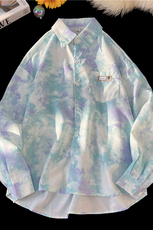 XZ-230-1CS231新平铺简约风宽松百搭水墨扎染休闲长袖衬衫P50控68，男装衬衫，星座230-1