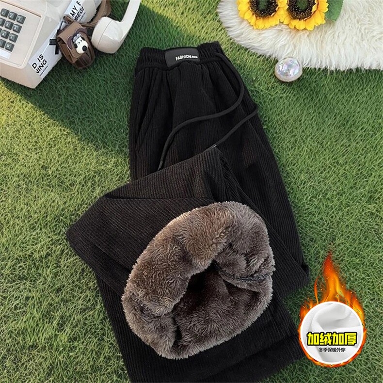 冬季美式高街加绒加厚男女休闲裤灯芯绒保暖直筒宽松阔腿长裤，男装棉衣，电商A443