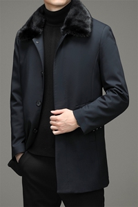 白鸭绒羽绒服中年男可拆卸水貂毛商务休闲羽绒服冬季MYYL107-P360图片
