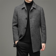 冬季新款羽绒内胆纯色羊毛风衣翻领休闲中年外套男HM22007-P360，男装毛呢大衣，电商B212（原钱塘6029）