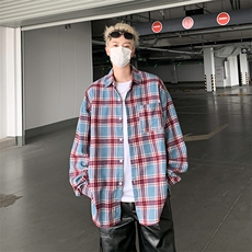 2024新款美式复古潮流格子衬衫男宽松休闲长袖衬衣现货W8207-P38，男装衬衫，星座512-4