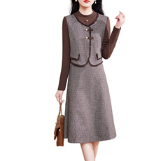 现货-新品】春装连衣裙2024年高端显瘦洋气美拉德中长款女士裙子，女装连衣裙，仁梯