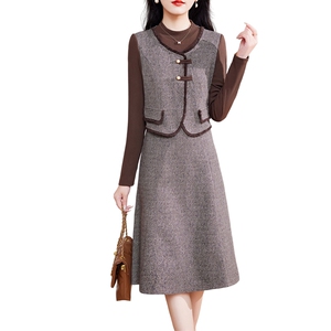 现货-新品】春装连衣裙2024年高端显瘦洋气美拉德中长款女士裙子图片