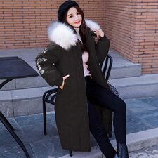 羽绒棉服时尚潮流舒适气质2020年冬季中长款优雅刺绣保暖棉服，女装棉衣/棉服，天丝秀