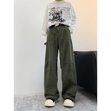 工装牛仔裤女春秋季美式宽松分割设计感痞帅小众直筒裤K5826-P72，男装牛仔裤，星座412-2