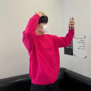 ins风秋冬圆领毛衣男装宽松爱心提花针织衫毛衫 XZ716A-MS905P75图片