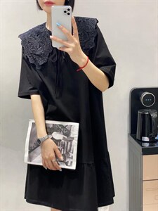 花边领针织连衣裙,女装连衣裙,日の谷