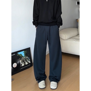 藏青色美式弯刀卫裤男款秋季垂感直筒裤子cleanfit宽松阔腿休闲裤图片