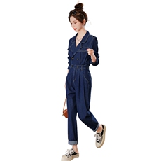 （现货）2026年春秋新款气质双排扣高腰修身工装西装领牛仔连体裤，女装连体裤，印象茜