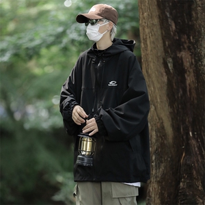 冲锋衣秋季新款日系连帽外套男生宽松休闲直筒工装夹克男 W9270图片