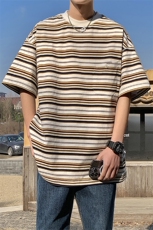 1港风条纹短袖T恤男大码立体口袋设计短袖T恤男DT8768P40控59，男装T恤，星座226-2