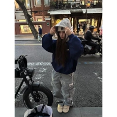 藏青色重磅连帽卫衣男春季高级感美式cleanfit硬挺短款情侣装外套，女装短外套，四季星座505