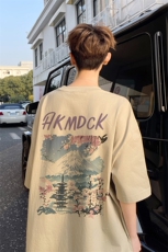 图案已注册夏季复古樱花短袖T恤男潮宽松休闲半袖体恤衫D050/P25，男装T恤，电商B209