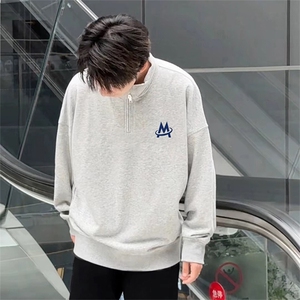 抖音得物 美式全棉可翻领立领卫衣半拉链印花外套卫衣 A1103图片