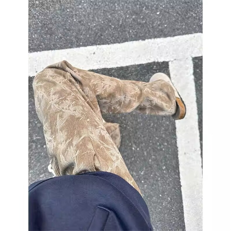 枫叶扎染灯芯绒裤子男款春秋季运动卫裤直筒垂感美式休闲裤CM574,男装休闲裤,星座516A