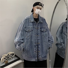 美式条纹拼接牛仔外套男宽松高街三条杠男生潮牌JM69-P8，男装夹克，星座1109-3