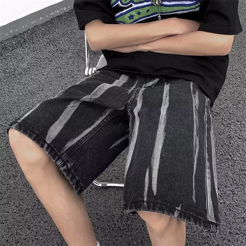 扎染牛仔短裤男夏季潮牌高级设计感宽松百搭休闲五分裤DK0126-P40,男装牛仔裤,星座308B-2