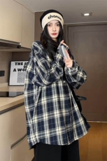 特批P30无差价2025秋港风格子翻领长袖衬衫男女中性复古衬衣C5450，男装衬衫，电商A001
