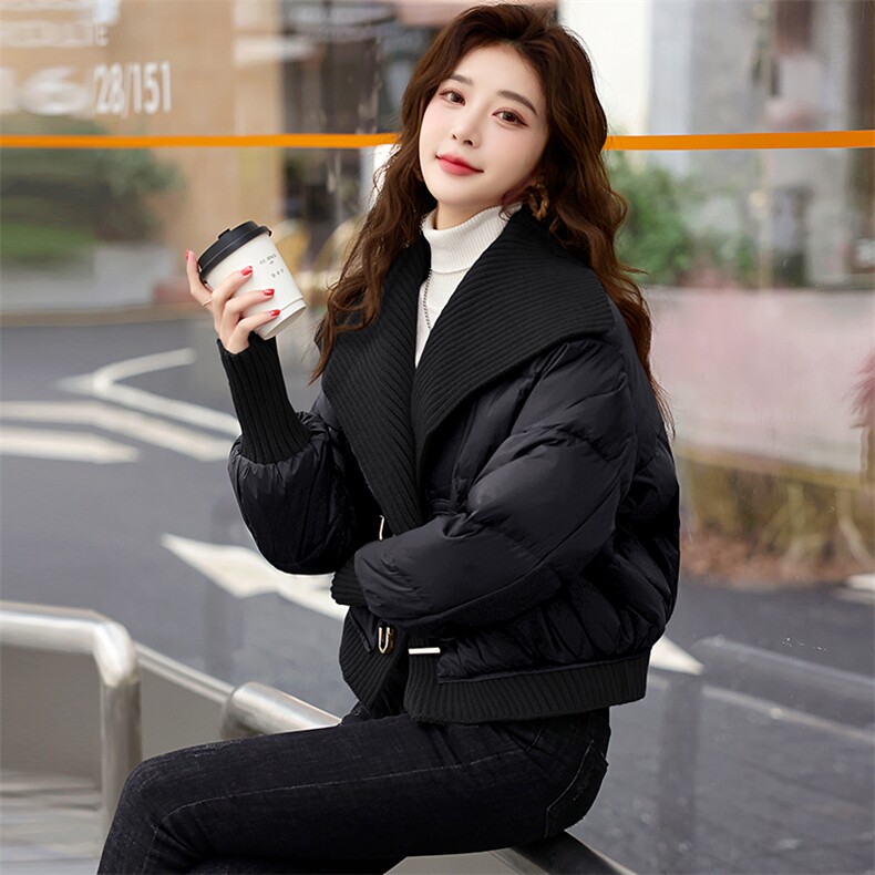 时尚气质针织大翻领90白鸭绒羽绒服短外套女冬季新款显瘦保暖上衣,女装羽绒服,歌伊格美